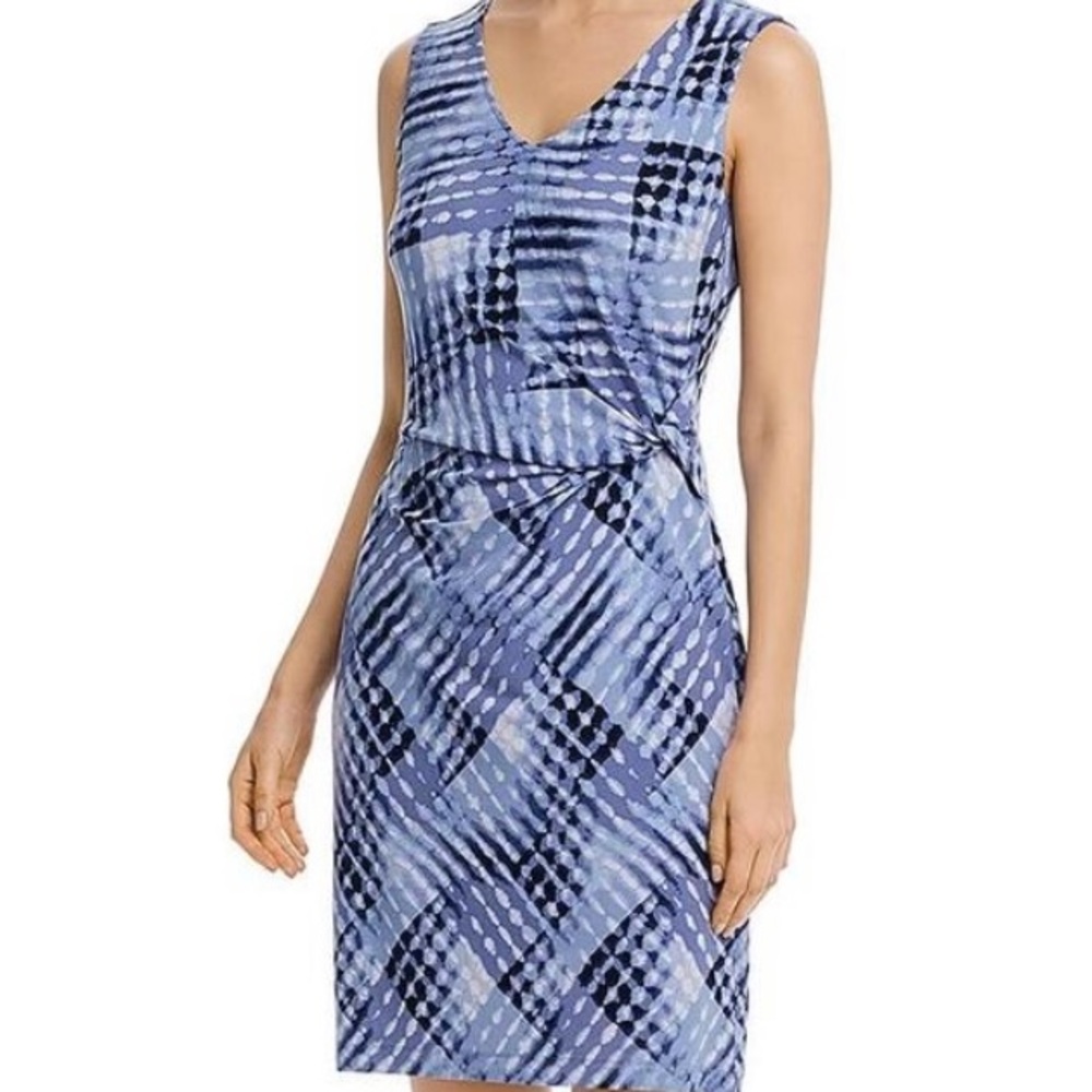 Nic + Zoe Blue Multi Knot-Front V-Neck Pullover Dress Size 3X MSRP $188